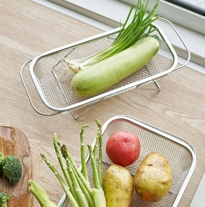 Nuevo producto, cesta cuadrada de malla para frutas y verduras con mango de acero inoxidable escalable que se puede <span class=keywords><strong>colgar</strong></span> en el lado del fregadero - Product Image 4