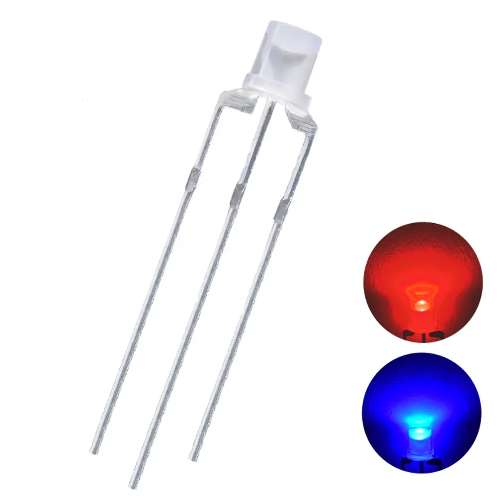 Czinelight F3 Flat Milky Lens 3ミリメートルBicolor Red & Blue Common Cathode Common Anode Highlight Long Pins Led Diode