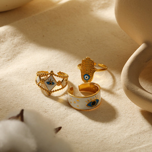 Evil Eye <b>Titanium</b> Steel <b>Ring</b> 18k Gold Plated Geometric Heart Shape Unisex Fashion Jewelry Gift - Product Image 2