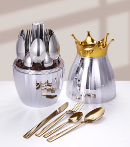 Luxury Creative Crown <strong>Egg</strong> <strong>Shape</strong> Golden Stainless Steel Flatware Set of 24 Plated Case Knife Fork Spoon <strong>Cutlery</strong> Set <strong>Holder</strong> - Product Image 2