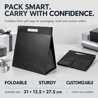 Sac cadeau noir mat, sac à poignée pliable, emballage en vrac OEM avec logo personnalisé pour les bijoux et les vêtements