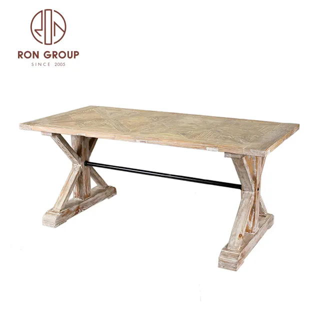 Produttore rustico Design classico mobili da ristorante forma rettangolare materiale in legno massello tavoli da pranzo robusti riciclati