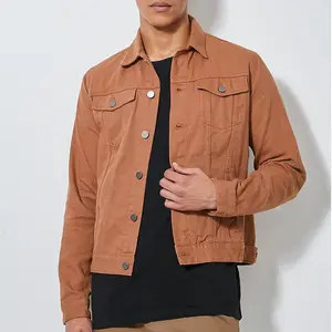 Custom logo man casual jacket cotton brown mens jeans jacket plain for men winter trucker coats
