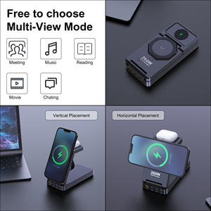 Cargador inalámbrico rápido magnético plegable portátil <span class=keywords><strong>GaN</strong></span> de 260W, estación de acoplamiento para teléfono, soporte de cargador USB C para iPhone 15W iWatch Airpods - Product Image 3