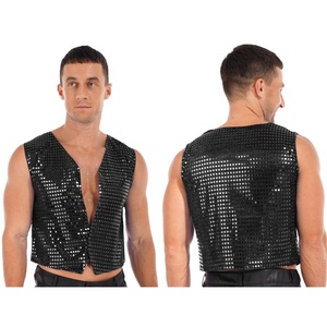 Mens Women Unisex <b>Party</b> Stage Performance Costumes Manufacturer Glittery <b>Sequins</b> Vest V Neck Waistcoat <b>Top</b> Jacket Dance Carnival - Product Image 2