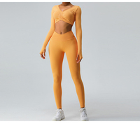 Top à manches longues plissé devant pour femmes Gym Fitness Yoga Wear High Waist Seamless Legging Yoga Set With Thumb Hole