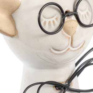 Statuetta di Gatto in Ceramica con Occhiali, Scultura Decorativa Bianca per Casa, Ufficio, Scrivania e Mensole - Product Image 5