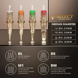 EZ V Select RL #10 0.30mm #12 0.35mm Stainless Steel Round Liner Long Taper Membrane System Sterile Tattoo Cartridges