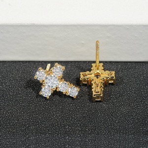 Cross <b>Stud</b> <b>Earrings</b> Zirconia Claw Setting Platinum Gold <b>For</b> <b>Men</b> And Women Fashion Jewelry - Product Image 4