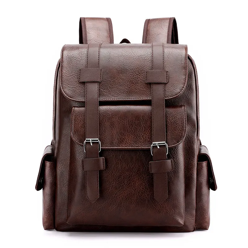 Vintage travel large capacity waterproof leisure school backpack for men women pu leather laptop backpack