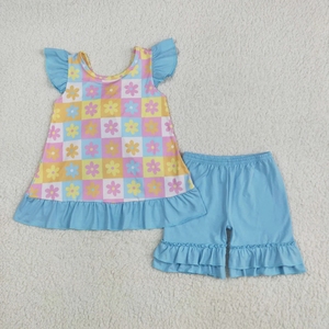 Ensemble de shorts à carreaux bleu ciel pour filles - Product Image 1