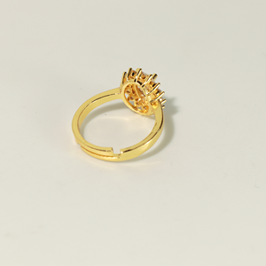 Anillo Ovalado de Color Dorado con Circonita Cúbica, Anillo Abierto Ajustable con Halo de Cristal para Regalo de Fiesta - Product Image 4