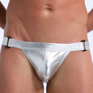 String sexy en faux cuir pour <span class=keywords><strong>homme</strong></span>, sous-vêtements respirants et à coupe étroite de couleur unie, culotte masculine - Product Image 4