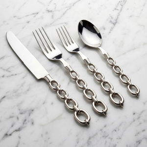 Juego de cubiertos modernos de metal Acme, juego de cubiertos de acero inoxidable con mango de cadena, acabado de alto brillo, apto para lavavajillas, para bodas y hoteles. - Product Image 1