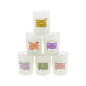 Conjunto de 6 unidades de cerdas de alecrim, lembranças de lavanda, cera de soja natural, presentes perfumados, velas com jarra de vidro branco fosco