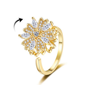 Anillo Giratorio con Flor y Circonita, Anillo de Trébol Giratorio con Circonita 5A, Joyería de Lujo, Regalo de Compromiso - Product Image 3
