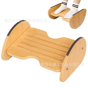 Bamboo Footrest Natural Wood Color Semicircular Office Use <b>Adjustable</b> <b>Footstool</b> - Product Image 1