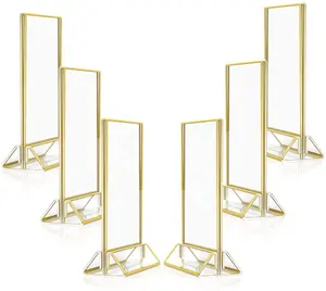 T shape 8.5*11 double sided gold acrylic sign holder menu display stand wedding table number holder