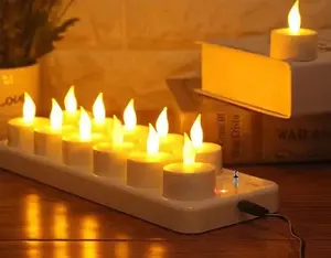 闪烁的无焰充电发光二极管茶灯蜡烛婚礼圣诞节用发光二极管蜡烛