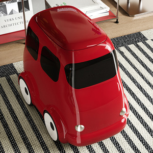 Creative Kids Trash Can Cartoon Bus Shape Portable Narrow Bin For Children's Room Indoor Use White Red Press Down Version - Product Image 3