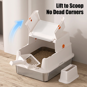 Bac à litière pour chat fermé avec plateforme d'entrée à fentes et protection anti-fuite en forme de U pour garder les granulés et l'urine à l'intérieur - Product Image 3