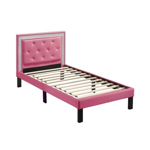 เฟอร์นิเจอร์ห้องนอนทันสมัย เตียงเดี่ยวขนาดใหญ่ 1 ตัว สีชมพู หนังเทียม PU ขาไม้ หุ้มผ้าแบบ Tufted พร้อมแผ่นรองรับ HB Slats - Product Image 5
