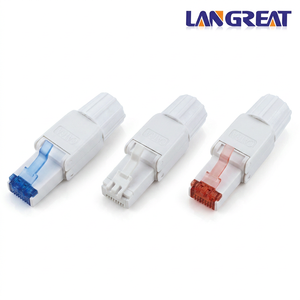 Connecteur <span class=keywords><strong>RJ45</strong></span> sans outil Cat6A UTP en gros, 10 Gbit/s, clip rapide, multicolore (bleu, blanc, rouge), avec capuchon à vis, plaqué or 50u, OEM ODM - Product Image 1