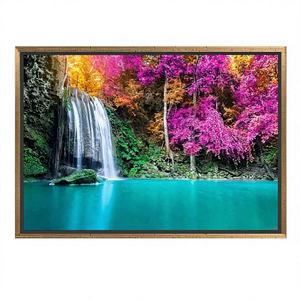 Panel Artístico Nature's Serenity, Impresión en Lienzo de Árboles Púrpuras y Cascada, Enmarcado, Arte Decorativo para Pared - Product Image 1