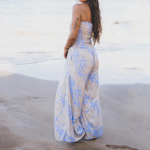 Mono largo de rayón personalizado con estampado hawaiano, diseño holgado con volantes y sin tirantes del fabricante - Product Image 5