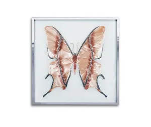 Ev dekorasyon lüks soyut kelebekler emaye duvar sanatı 3D doku temperli cam boyama kelebek