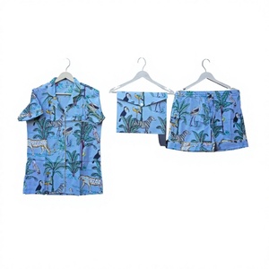 Conjunto de Pijama de Manga Corta con Estampado Animal 100% Algodón para Mujer, con Botones y Cuello Camisero, Ropa de Dormir Informal de Verano - Product Image 1