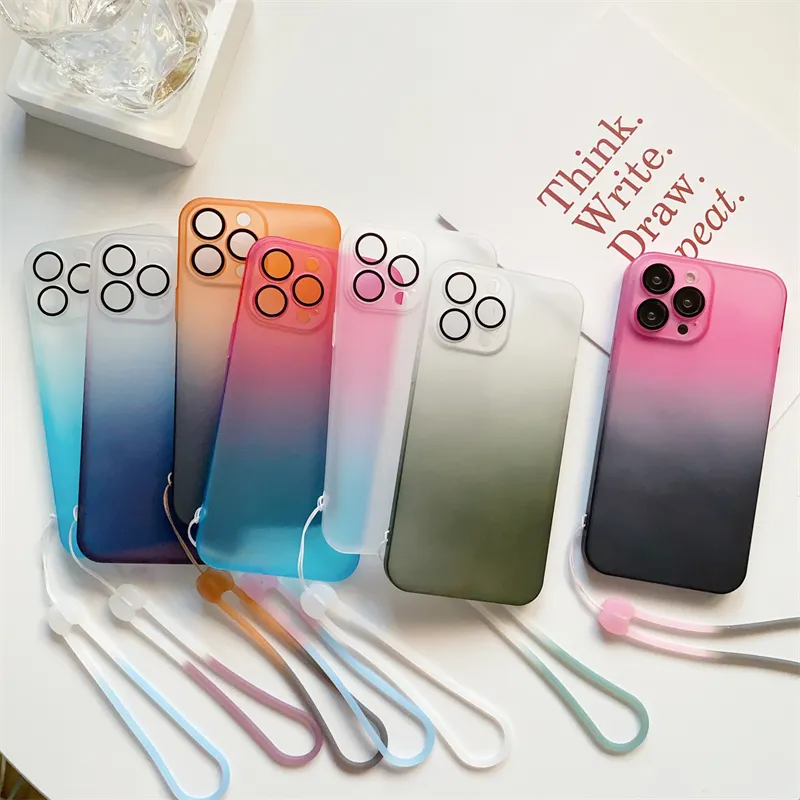 Venta al por mayor funda de teléfono móvil para iPhone 14 13 12 Pro Max Gradient Matte Skin Feel funda de teléfono con película de lente