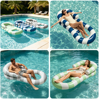 Chaise longue gonflable d'été pour adultes, à rayures, avec accoudoirs et appui-tête, pour piscine et fêtes aquatiques
