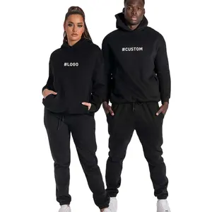 Zwaargewicht Katoen Fleece Private Label Custom Mens Sweatsuit Sets Met Hoodie Leeg Zweetkostuums Unisex