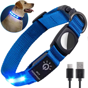 Kalung Anjing LED Taktis Nylon dengan Tempat Chip Pelacak, Menyala dalam Gelap, Tahan Air, Dapat Diisi Ulang via USB, OEM - Product Image 1
