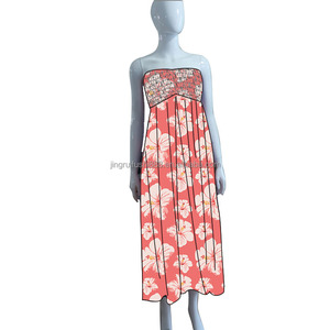 Vestido Largo Personalizado de Moda para Mujer Adulta, Estilo Smocked, Estampado Hawaiano, Sin Mangas, Tela de Seda de Leche - Product Image 2