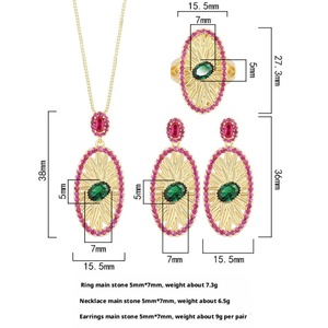 Dainty Fashion Eco-friendly Copper Oval Cut 5*7mm Green Zircon Designer Vintage Durable Earrings Set None Fading Jewelry Sets - Product Image 2