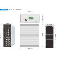 Switch de gestion industriel 8 ports RJ45, 16 ports SFP, double alimentation redondante, IP40, résistant aux hautes températures