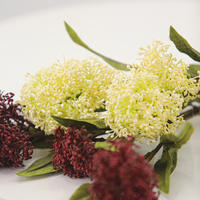 Grosir 3 cabang bunga kering mengatur Skimmia buatan Reevesiana daun buah untuk rumah Natal Thanksgiving