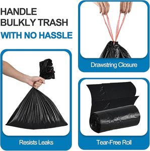 ถุงขยะแบบมีเชือกผูก, ถุงขยะสีดำขนาดเล็กแบบมีเชือกผูกปิด, ถุงขยะแบบหนาทนทานต่อการฉีกขาด - Product Image 5