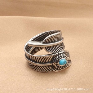 Feather <b>Ring</b> Stainless Steel Men's Casual Jewelry Ruby Stone Design - Product Image 5