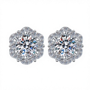Precios de Fábrica, Joyería Fina, Pendientes de Plata de Ley S925 con Diamante Sintético Moissanite de 0.5Ct, Corte Brillante, Chapado en Rodio - Product Image 3