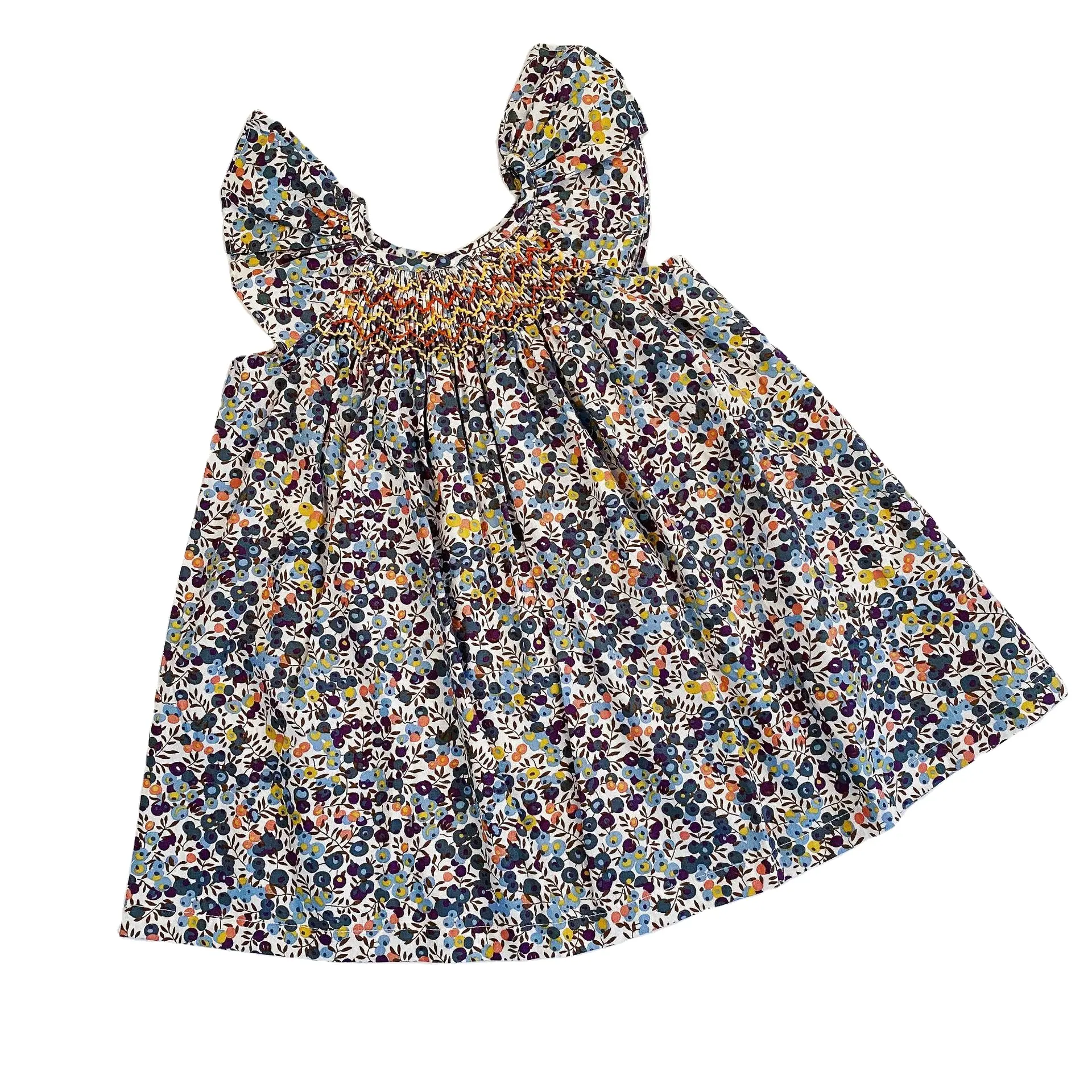 Spring and Summer Cotton Liberty Floral Boho Flowers Fly Sleeves Baby Girls Dresses for Toddlers