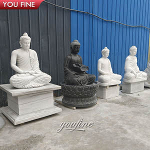 Buda de mármol blanco de tamaño real sentado en estatua de loto - Product Image 3