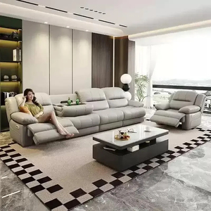 Gray Reclining Leather Sectional Sofa Modern L Shaped Living Room Sofa with Cup Holders - Product Image 2