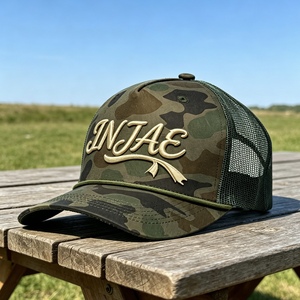 Vintage <b>Camo</b> Mesh Trucker <b>Cap</b> Front Fabric Back Mesh 3D Raised Script Embroidery Adjustable Snapback Outdoor Camping Casual Hat - Product Image 5