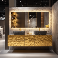 Conjunto de Muebles de Lujo para Baño Moderno con Gabinete de Tocador Dorado y Doble Lavabo