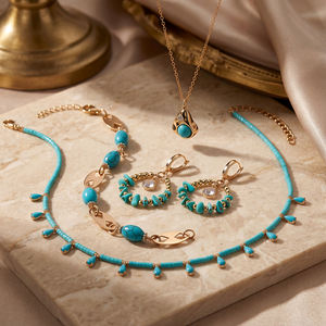 قلادة خانقة من الأحجار الطبيعية بأسلوب بوهيمي عتيق، قلادة قابلة للتعديل من الخرز الفيروزي - Product Image 1