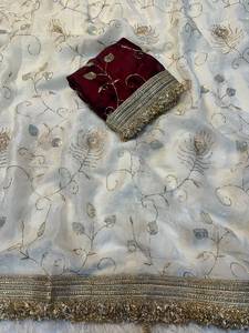 Handloom Drapes <b>Satin</b> Multi Sequin Bits Work Saree Contrast Running <b>Blouse</b> Elegant Party Wear Indian Women Wedding Diwali Quick - Product Image 3