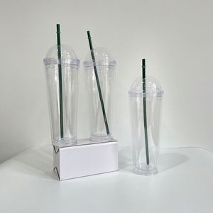 24Oz Pre Drilled Snow Globe Reusable <b>Cups</b> Water Iced Coffee <b>Cup</b> With Dome Lid - Product Image 2